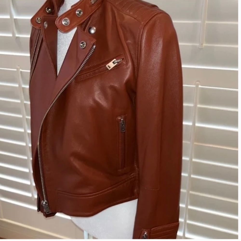 Iro cognac leather motorcycle jacket